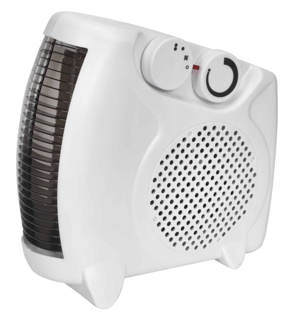 Compact white electric heater model X100 with adjustable settings for temperature control and safety features.