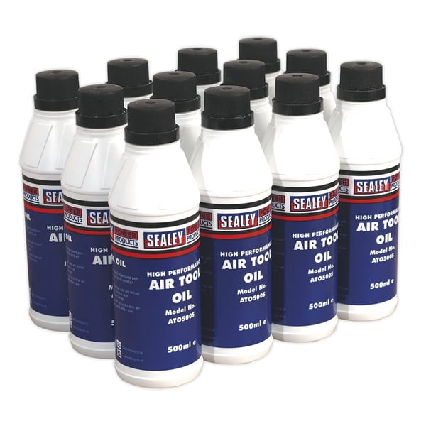 12 bottles of 500ml high-performance air tool oil for lubricating power tools.