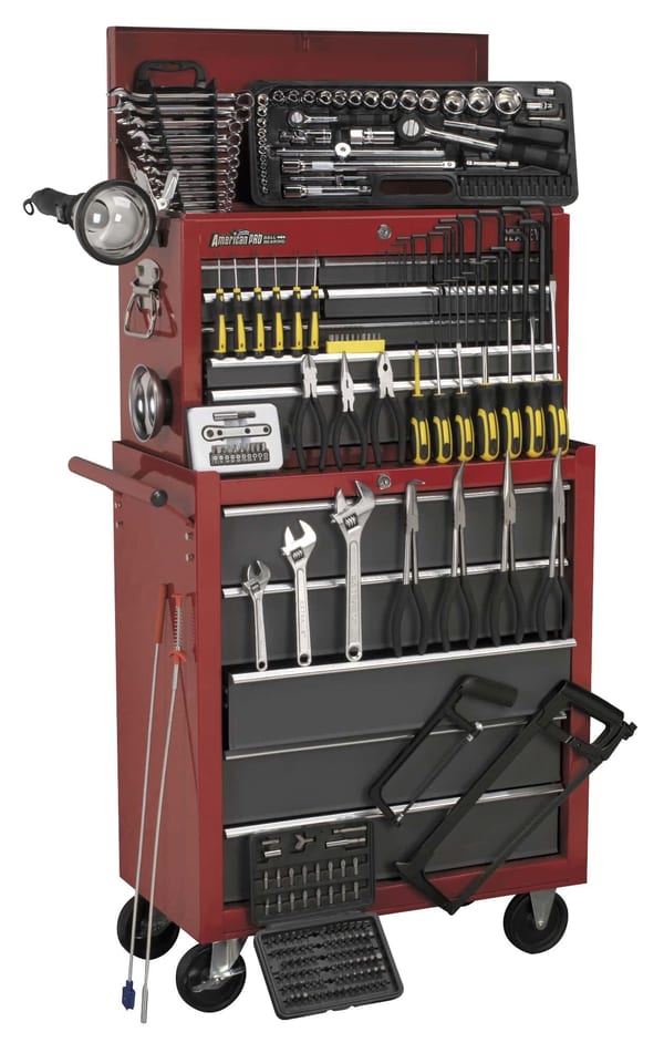 Topchest & Rollcab Combination 14 Drawer Tool Chest with 239pc Tool Kit in Red/Grey