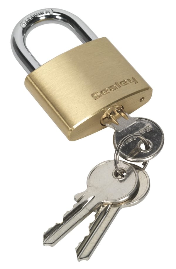 40mm brass body padlock with keys, ideal for securing tools and equipment.