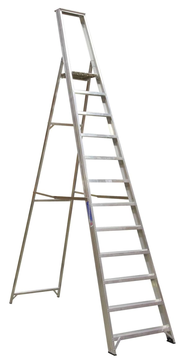 12-tread aluminium industrial step ladder BS 2037/1 for janitorial and outdoor use