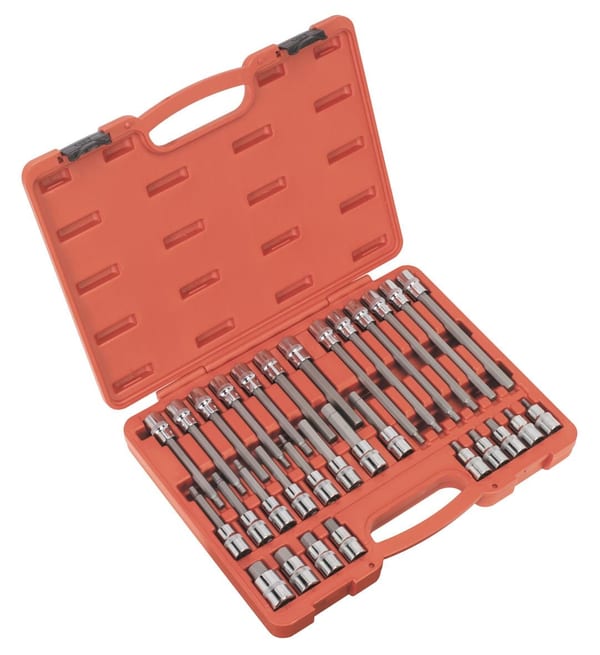 30pc Hex Socket Bit Set in a sturdy orange case for 1/2" square drive tools