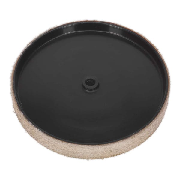 Black round base with a felt edge, suitable for various applications and projects, featuring a central mounting hole.