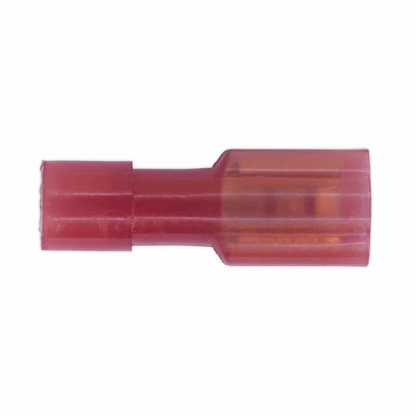 Fully insulated 4.7mm female terminal connector, red, pack of 100 for electrical applications.
