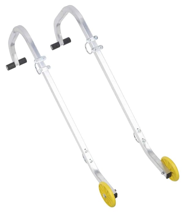 Aluminum ladder roof hooks with wheels for safe roof access