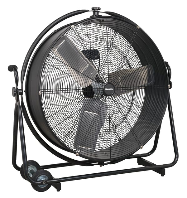 30" industrial high velocity orbital drum fan, 230V, for powerful air circulation.
