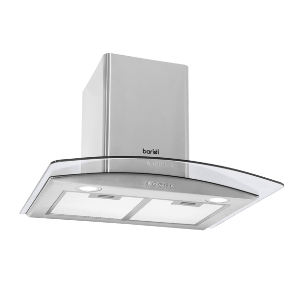 Curved Glass Cooker Hood with Carbon Filters & LED Lights 60cm - Stainless Steel