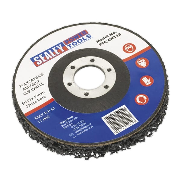 Polycarbide cup wheel Ø115mm for abrasive cutting and grinding tools.