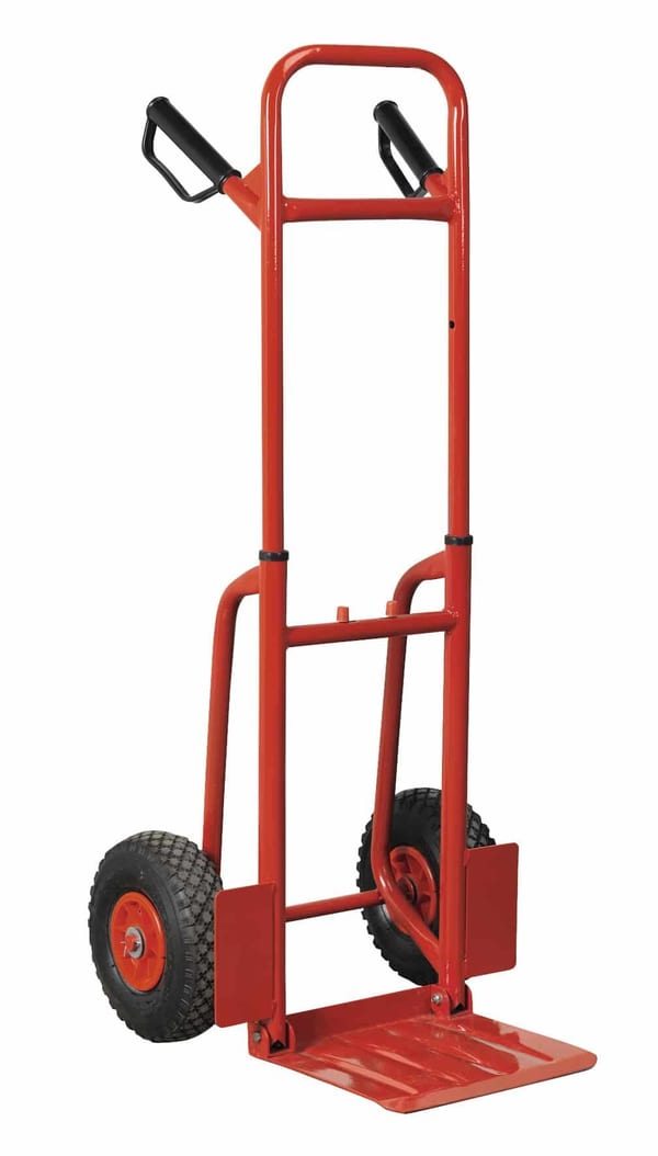 Folding Sack Truck with Pneumatic Tyres, 200kg capacity for easy material handling.