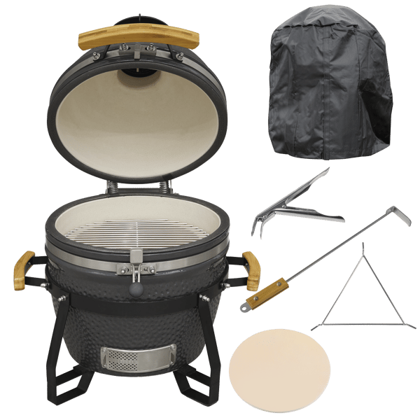 Deluxe 16"(40cm) Ceramic Kamado Style BBQ, Cover, Grid Gripper, Heat Deflector & Heat Deflector Support