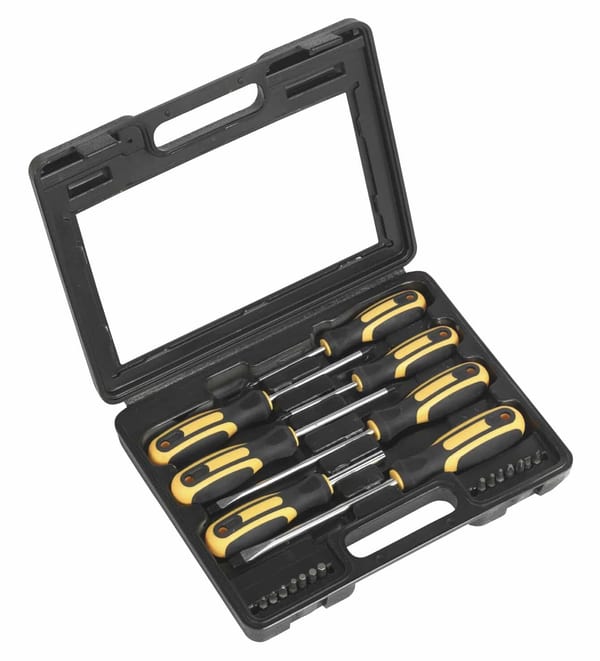 21-piece screwdriver set in a carry case for vehicle service and garage use.