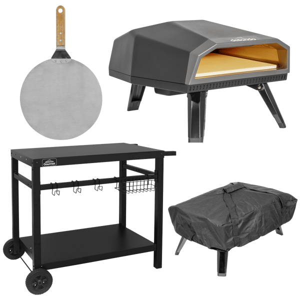 Gas Pizza Oven with Water-Resistant Cover/Carry Bag, 12" Pizza Peel & Plancha Trolley
