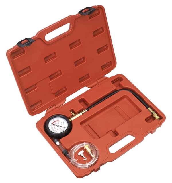 Diesel compression gauge kit with hose and TDC base in sturdy case