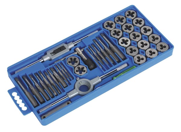 40pc Metric Tap & Die Set for thread cutting and machining tasks.