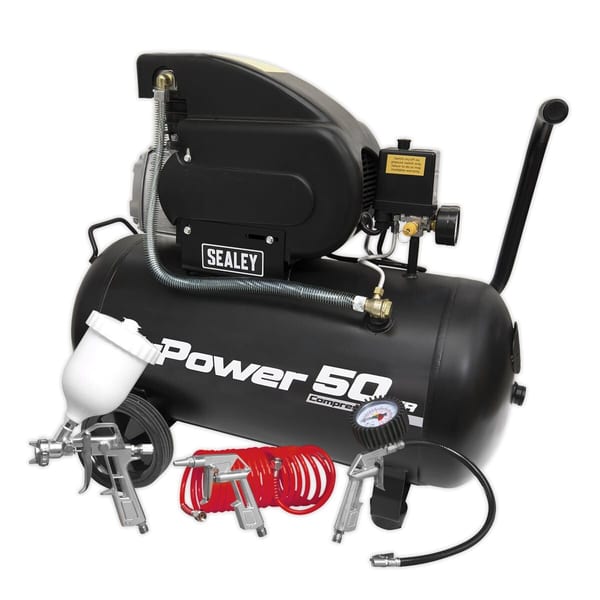 50L Direct Drive Air Compressor 2hp with 4pc Air Accessory Kit