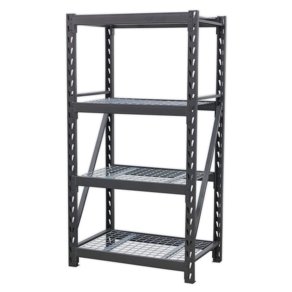 Heavy-Duty Racking Unit with 4 Mesh Shelves 640kg Capacity Per Level
