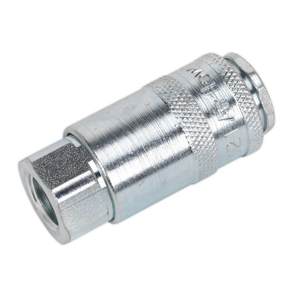 Female 1/4" BSP coupling body for compressors, pack of 50, durable metal construction.