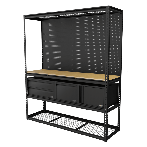 Heavy-Duty Modular Workbench & Racking Kit with 3 Storage Units