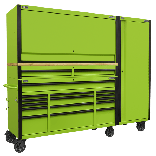 Superline PRO(R) Black Edition Mobile Trolley with Wooden Worktop, Hutch, 2 Drawer Riser & Side Locker 15 Drawer 1549mm