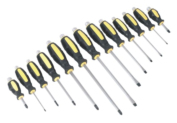 13pc Hammer-Thru Screwdriver Set with ergonomic handles for comfort and precision.