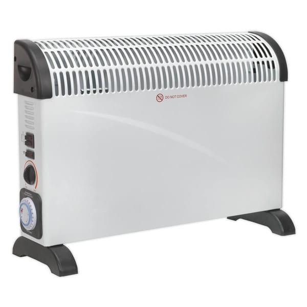 Electric convector heater with adjustable thermostat and safety features, ideal for efficient heating in indoor spaces.