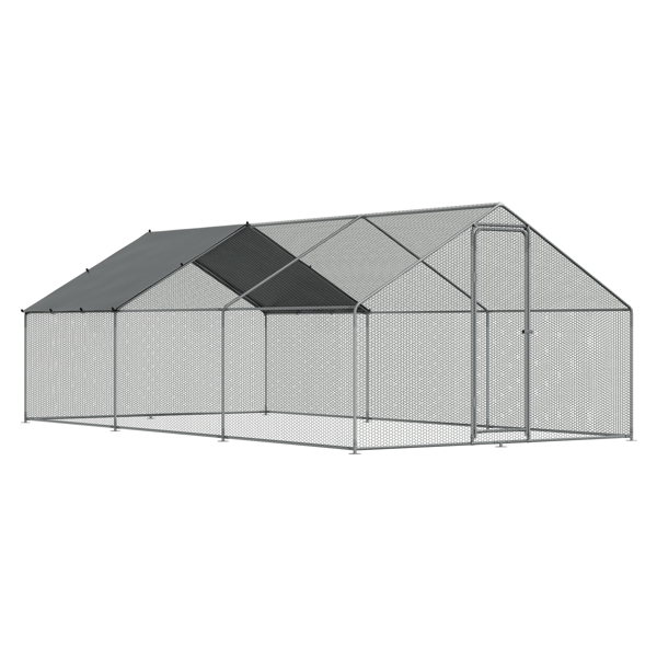 Walk-In Galvanized Steel Chicken Run with Roof Cover & PVC Coated Chicken Wire