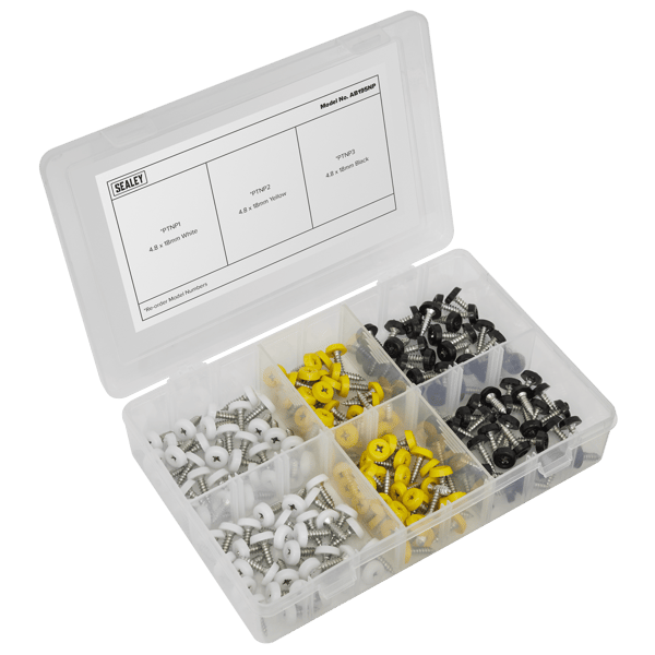 Numberplate Screw Assortment 4.8mm x 18mm 195pc - Plastic Enclosed Head