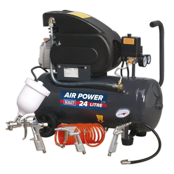 24L Direct Drive Air Compressor 2hp with 4pc Air Accessory Kit