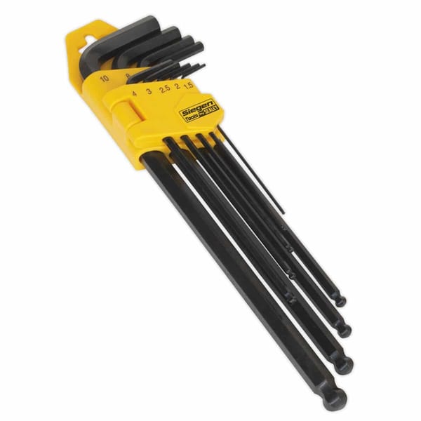 Siegem hex key set featuring multiple sizes in a yellow holder, ideal for various fastening tasks.