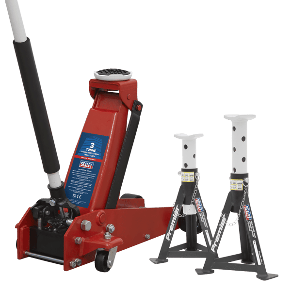 Trolley Jack 3 Tonne & Axle Stands (Pair) 3 Tonne per Stand Combo