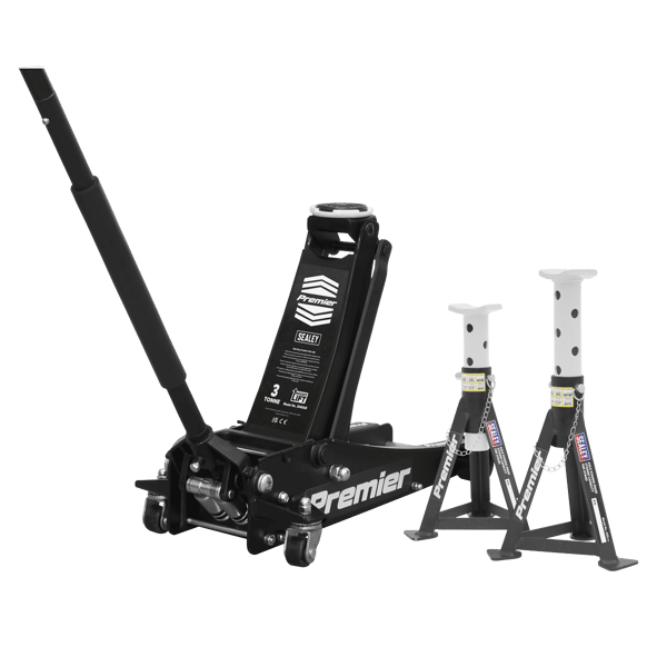 Trolley Jack 3 Tonne & Axle Stands (Pair) 3 Tonne per Stand Combo
