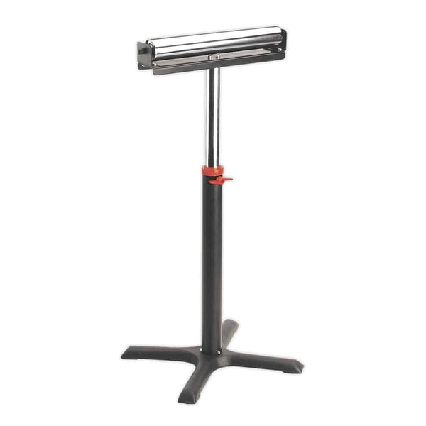 Roller stand for woodworking with 90kg capacity, ideal for construction and craft work.