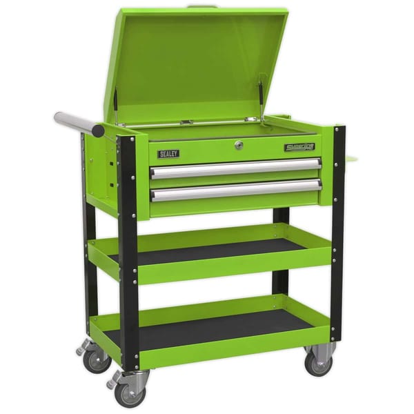 Superline PRO(R) Heavy-Duty Mobile Tool & Parts Trolley with Lockable Top & 2 Drawers - Green