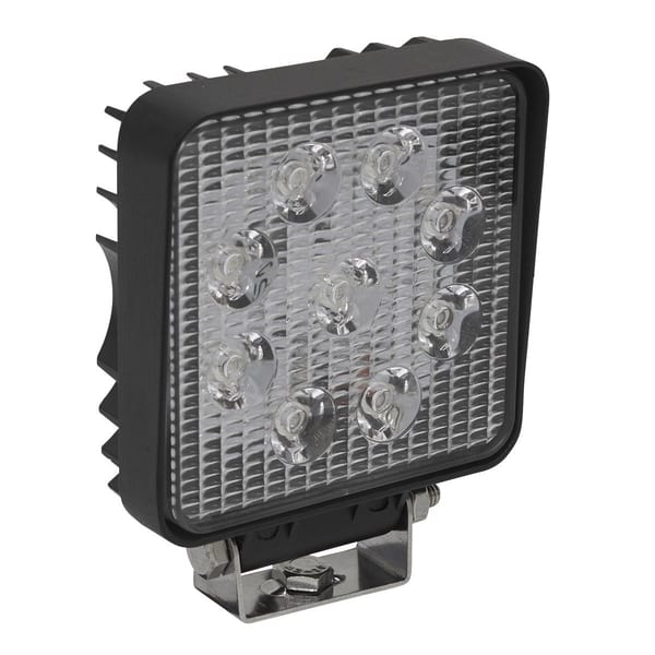 LED work light featuring nine bright bulbs and a sturdy mounting bracket, suitable for various applications in low-light conditions.