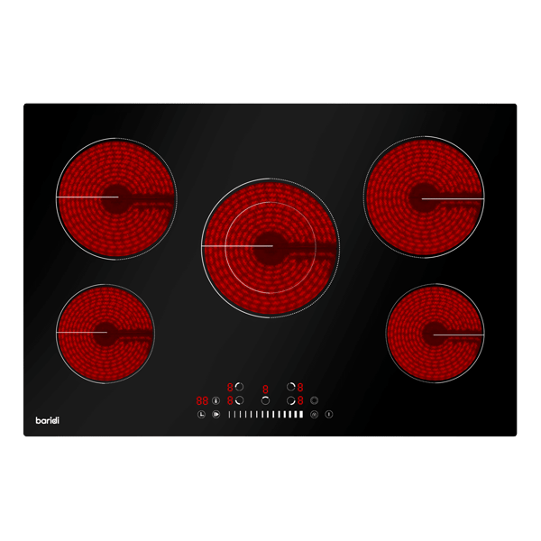 Integrated Ceramic Hob with 5 Cooking Zones 77cm - Black Glass