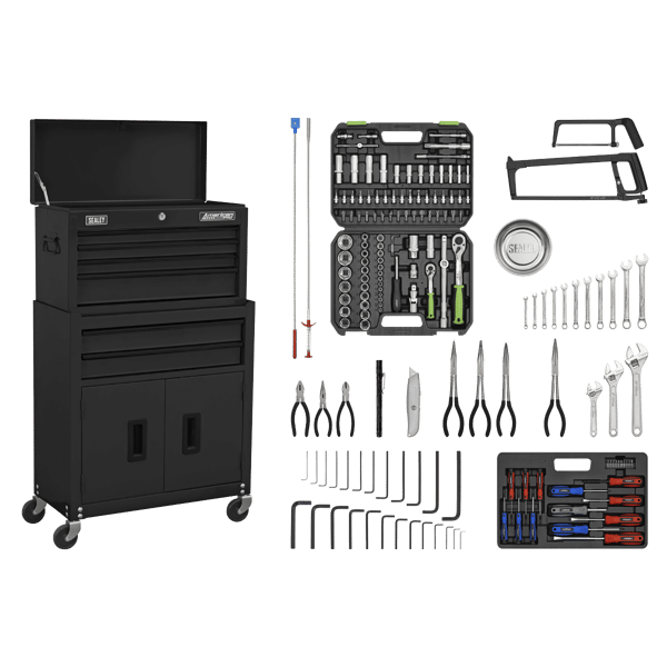 American PRO(R) Topchest & Rollcab Combination 6 Drawer with 170pc Tool Kit - Black