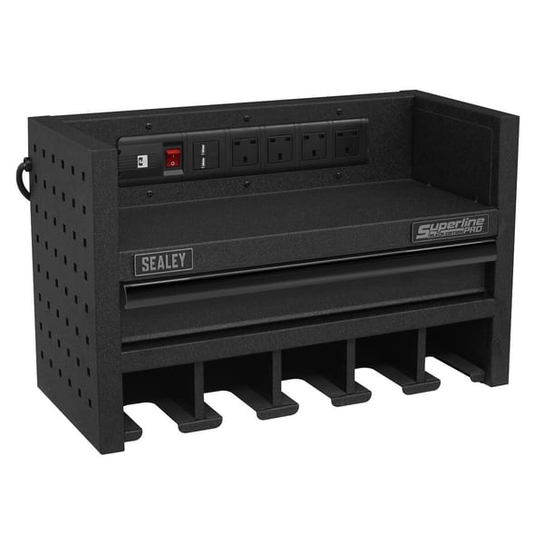 Superline PRO(R) Power Tool Storage Rack with Drawer & Power Bar