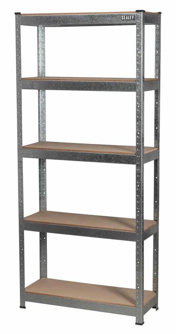 5 shelf racking unit with 150kg capacity per level, ideal for storage and organization.
