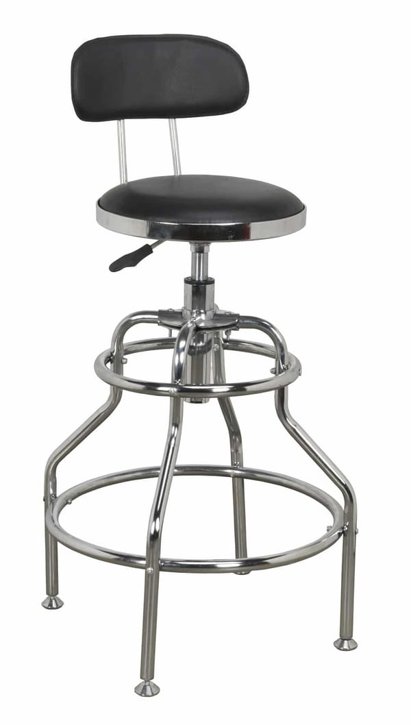 Pneumatic Workshop Stool with Adjustable Height Swivel Seat & Back Rest