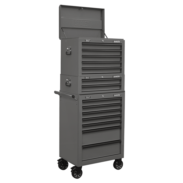 Superline PRO(R) Topchest, Mid-Box Tool Chest & Rollcab Combination 14 Drawer - Grey