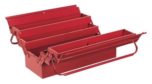 Red cantilever toolbox with 4 trays, 530mm for organized tool storage.