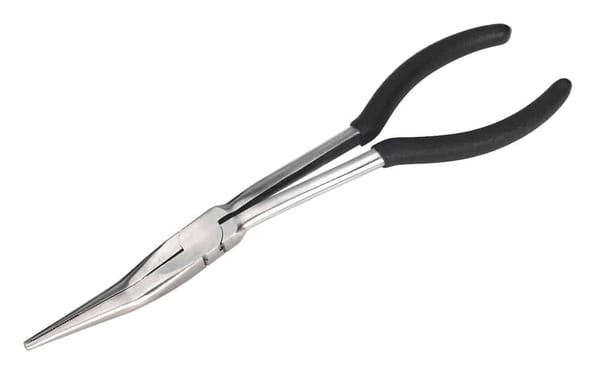 275mm offset needle nose pliers with rubber grips for precision handling