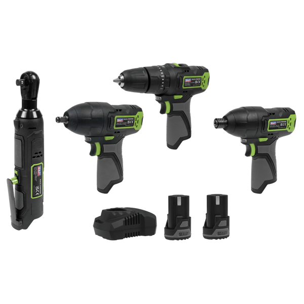 4 x SV10.8 Series Cordless Power Tool Kit 10.8V - 2 Batteries & Euro Plug