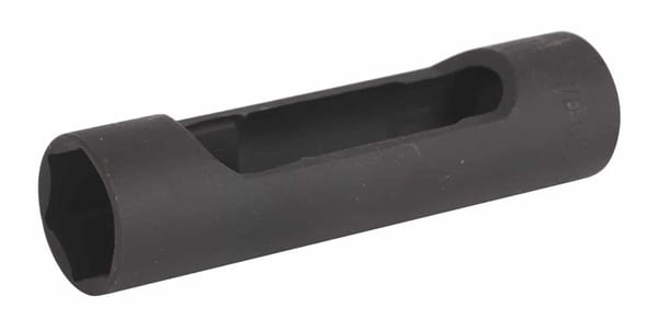 Black socket tool designed for fastening applications, featuring a hexagonal opening for secure grip on nuts and bolts.