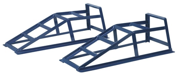 Heavy-duty car ramps with 1 tonne capacity per ramp, 2 tonne capacity per pair for lifting vehicles.