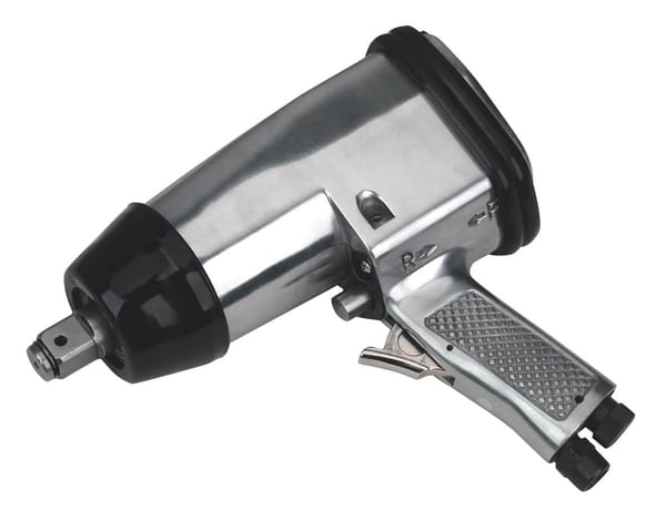 High-torque air impact wrench with a metallic finish and ergonomic grip, designed for heavy-duty fastening tasks.