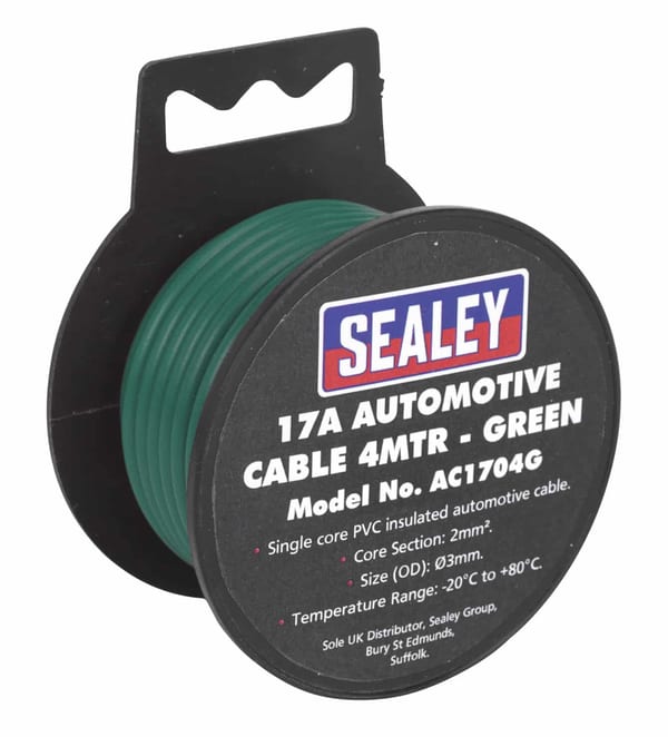17A green automotive cable, 4m long, ideal for electrical applications.
