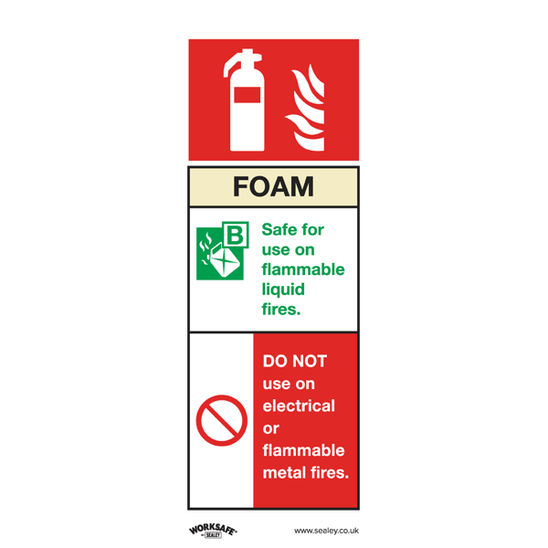 Foam Fire Extinguisher Safety Sign, Self-Adhesive Vinyl - Pack of 10