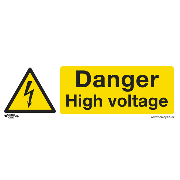 Danger High Voltage Safety Sign, Self-Adhesive Vinyl - Pack of 10