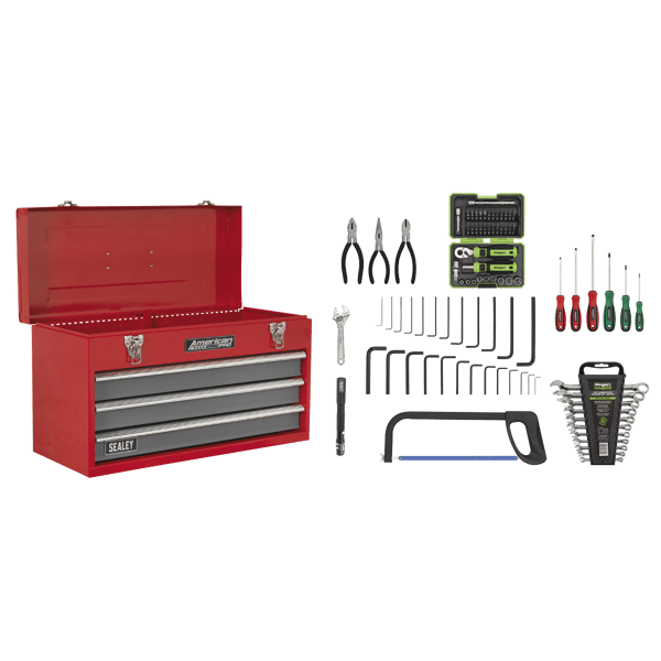 American PRO(R) Tool Chest 3 Drawer with 93pc Tool Kit - Red/Grey
